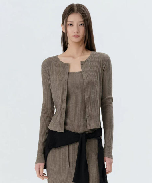 musinsa standard woman Slub Ribbed Top Cardigan Set - 4 colors