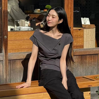 Miseki SEOUL Folding Collar Shirring Top - 2 colors