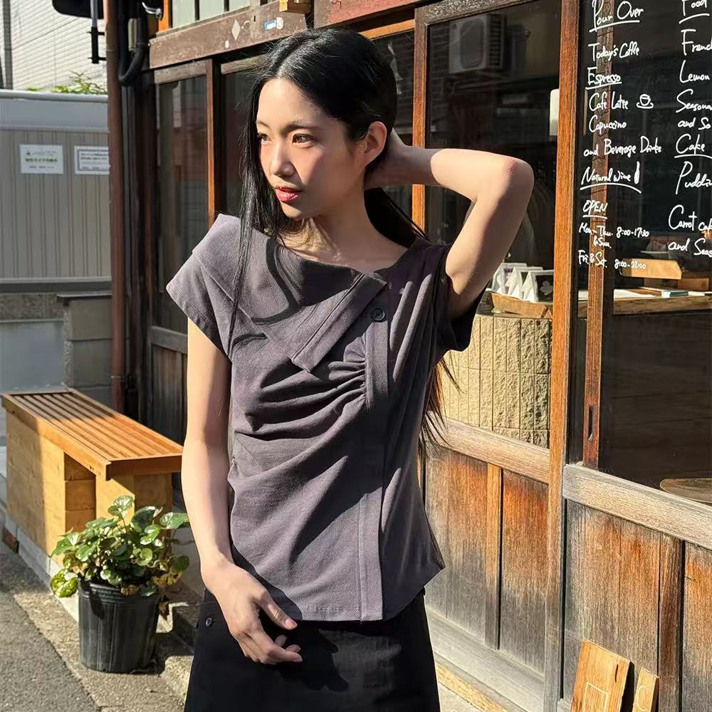 Miseki SEOUL Folding Collar Shirring Top - 2 colors