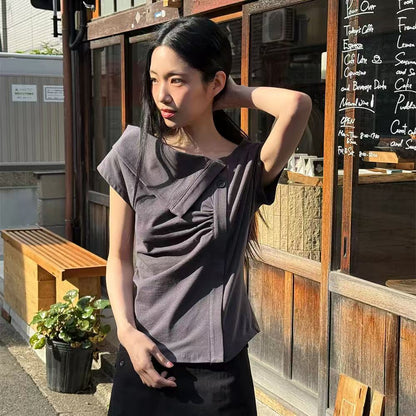 Miseki SEOUL Folding Collar Shirring Top - 2 colors