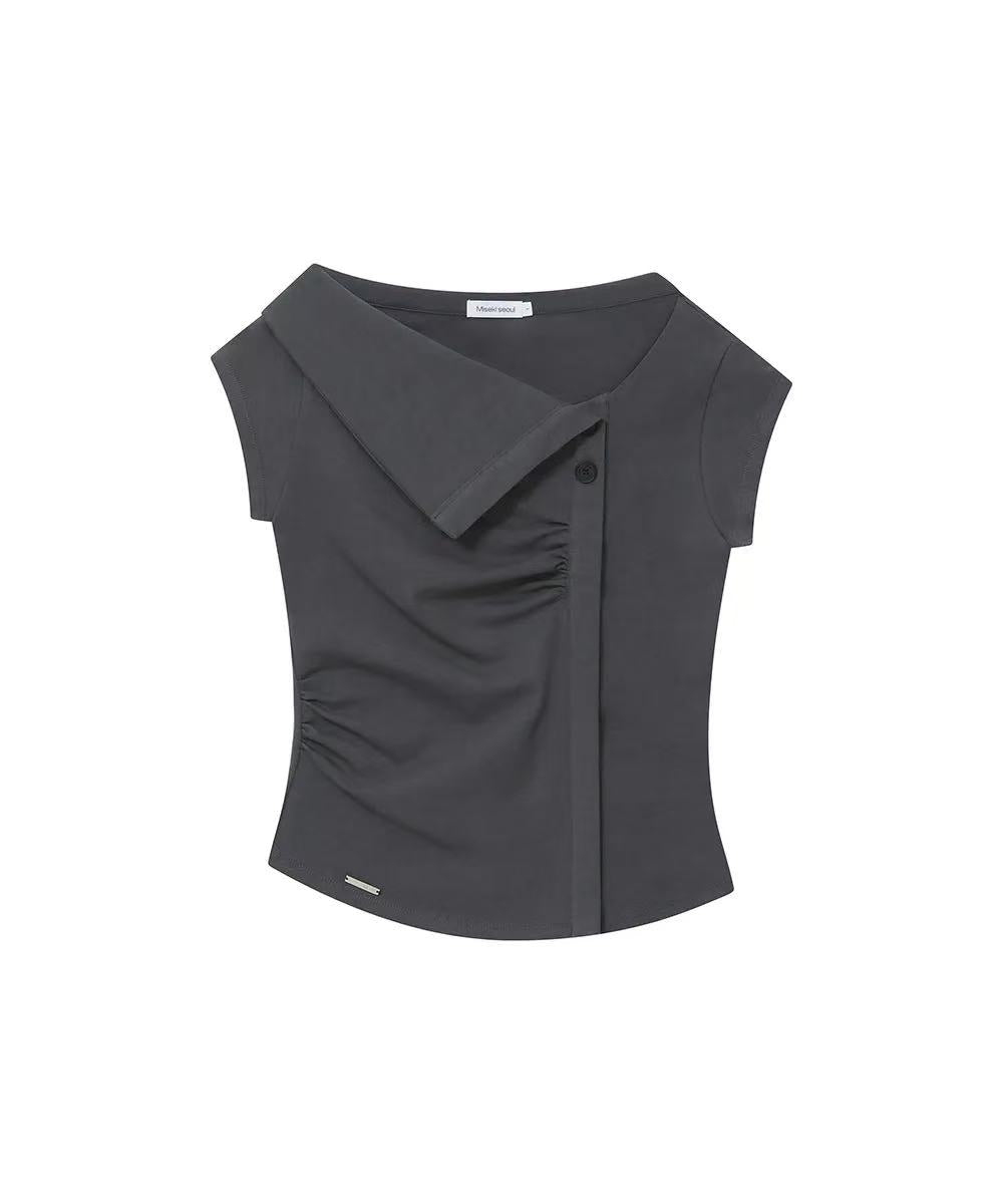 Miseki SEOUL Folding Collar Shirring Top - 2 colors
