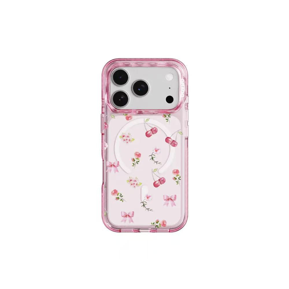 GRAGG Magsafe Layers Frame Case Clear Pink - scatter flower