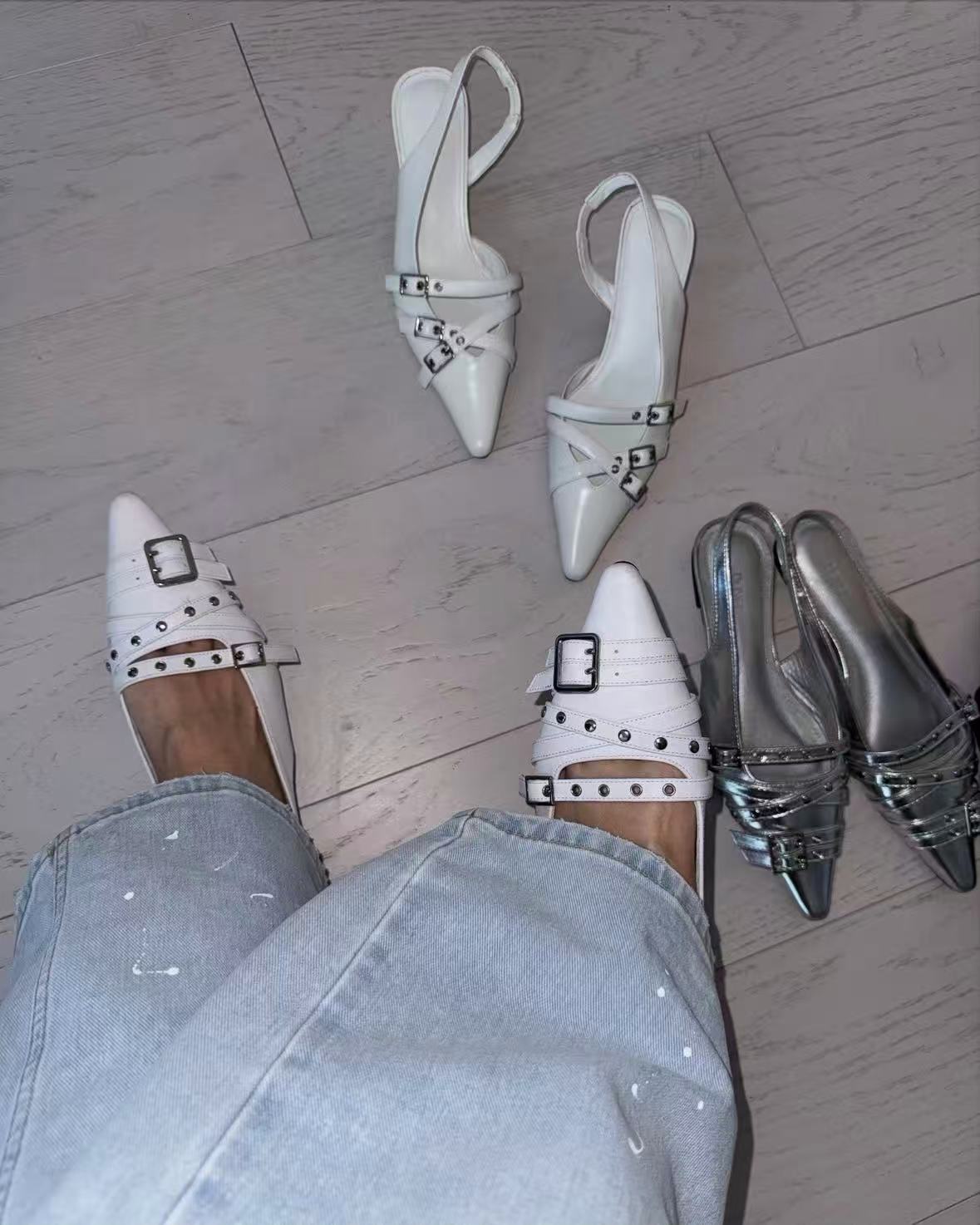 DEINET Buckle Stud and Eyelet Slingbacks - 3 colors