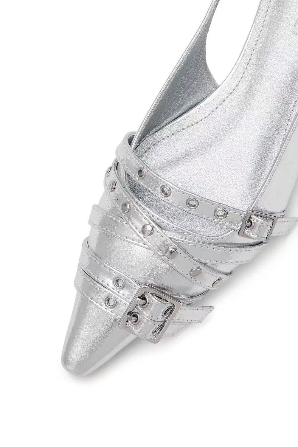 DEINET Buckle Stud and Eyelet Slingbacks - 3 colors