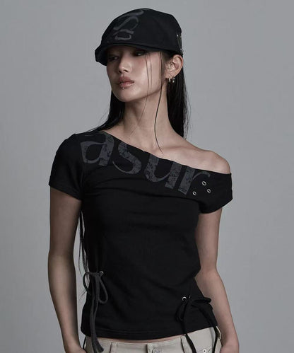 asur Punching Unbalance Off-shoulder T-shirt - 3 colors