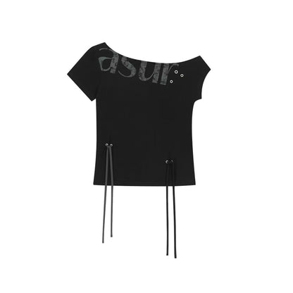 asur Punching Unbalance Off-shoulder T-shirt - 3 colors