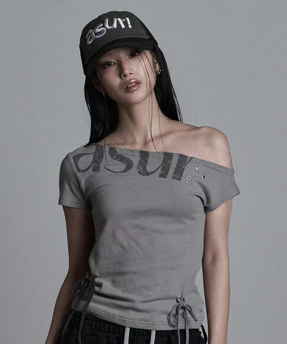 asur Punching Unbalance Off-shoulder T-shirt - 3 colors