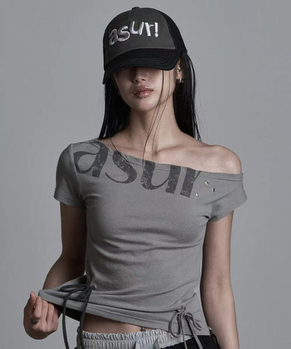 asur Punching Unbalance Off-shoulder T-shirt - 3 colors
