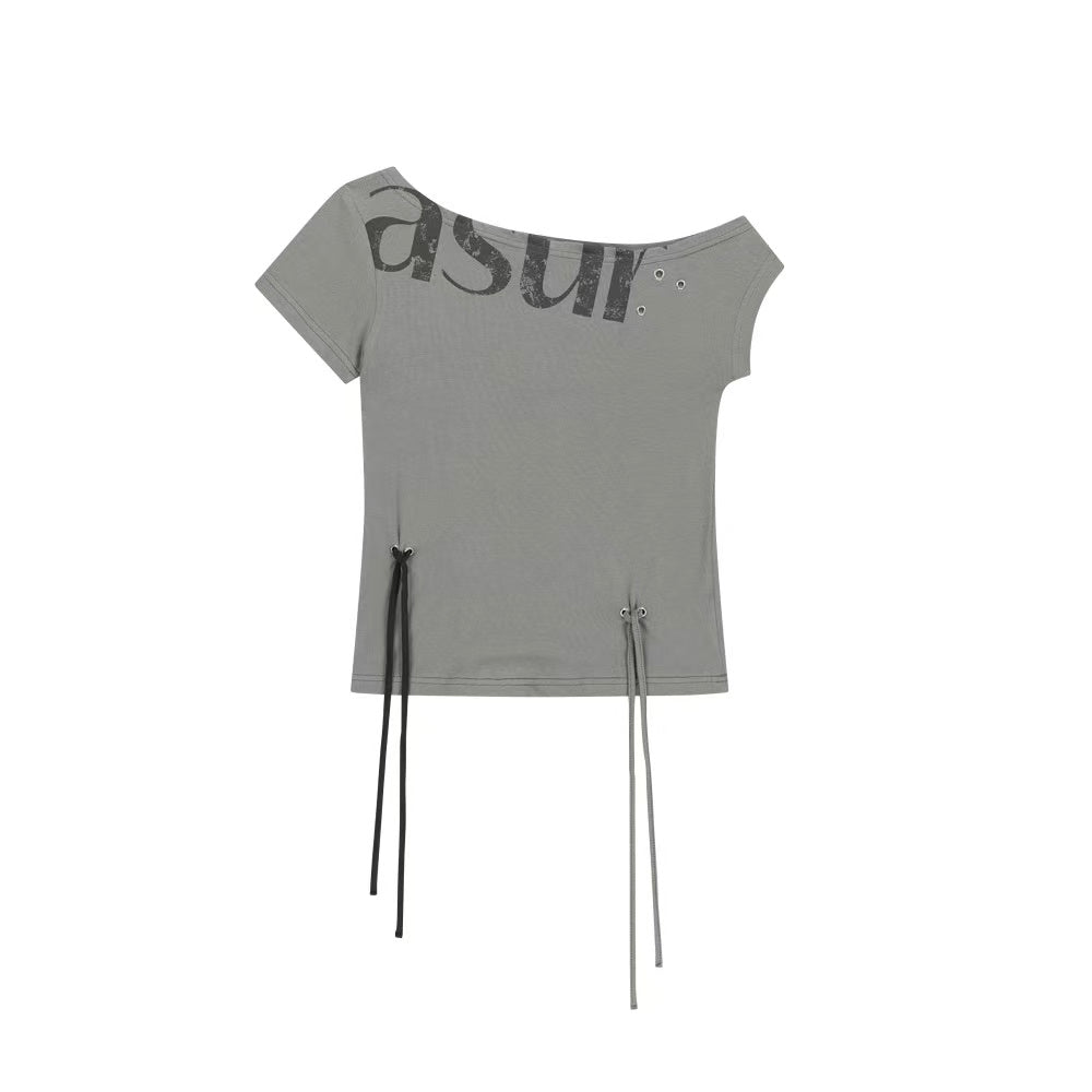 asur Punching Unbalance Off-shoulder T-shirt - 3 colors