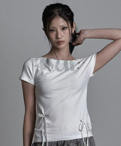 asur Punching Unbalance Off-shoulder T-shirt - 3 colors