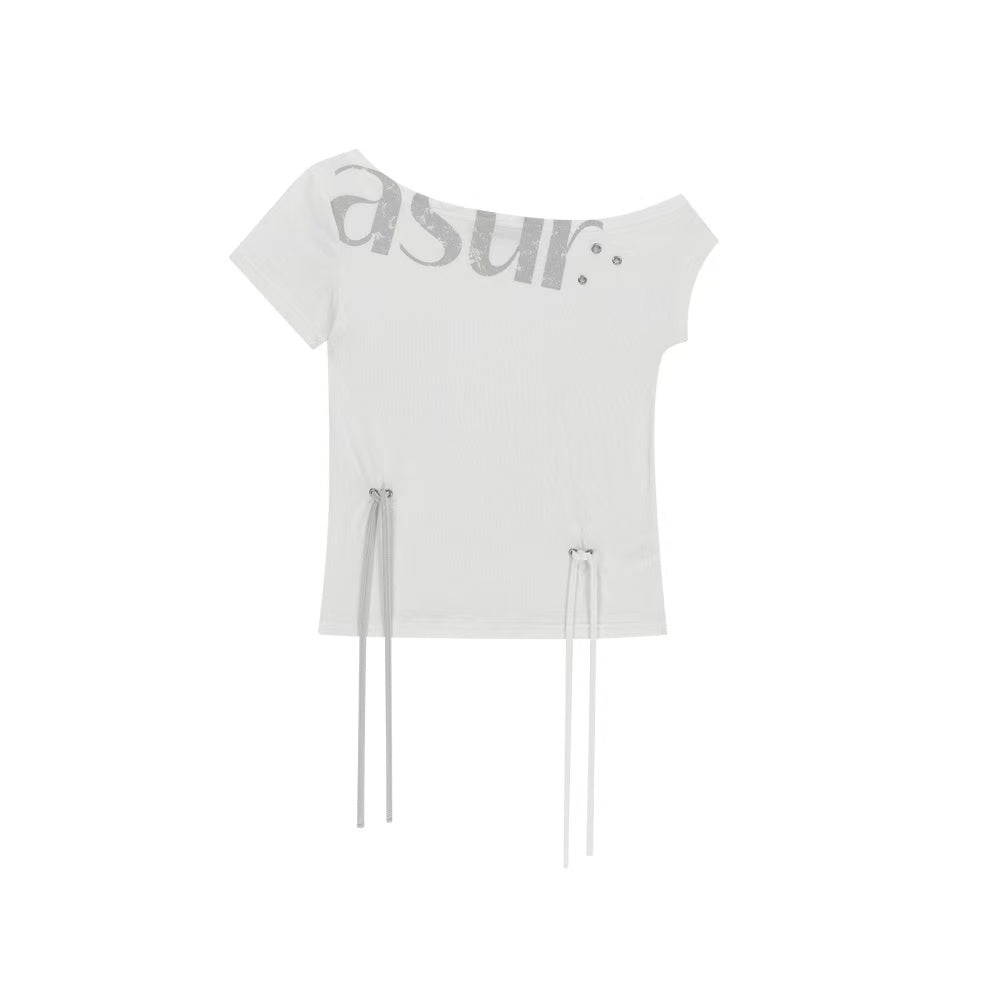 asur Punching Unbalance Off-shoulder T-shirt - 3 colors