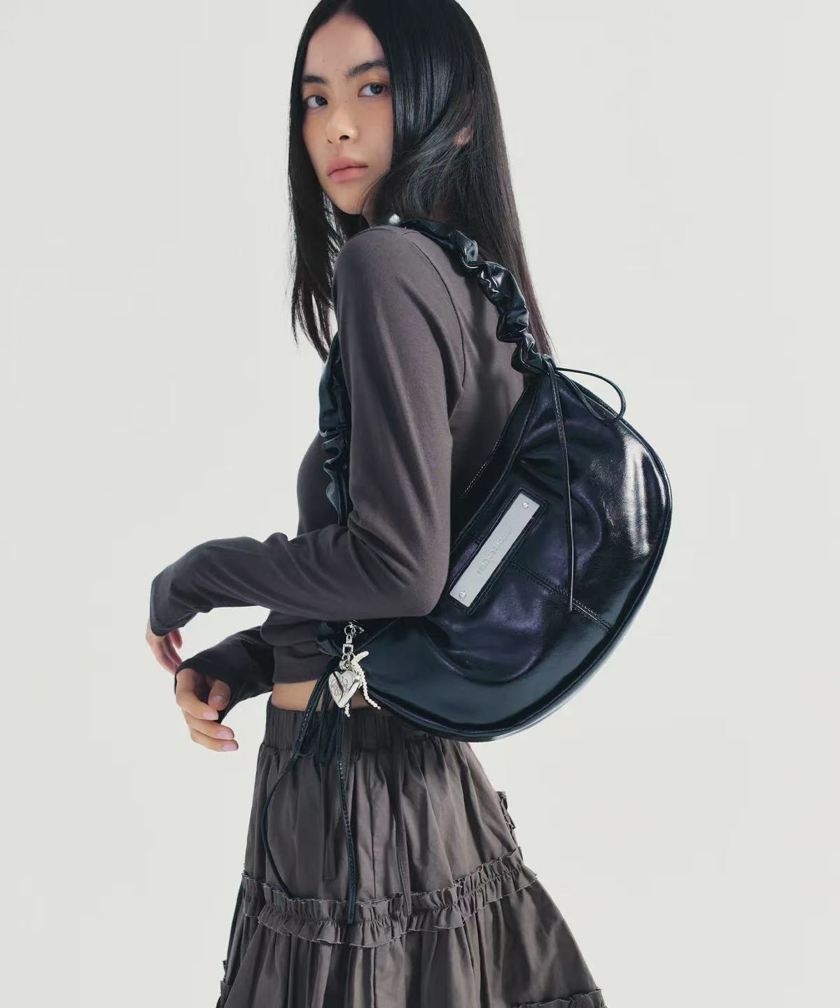 Nick Nicole Crystal Shirring Ribbon Round Bag - 5 colors