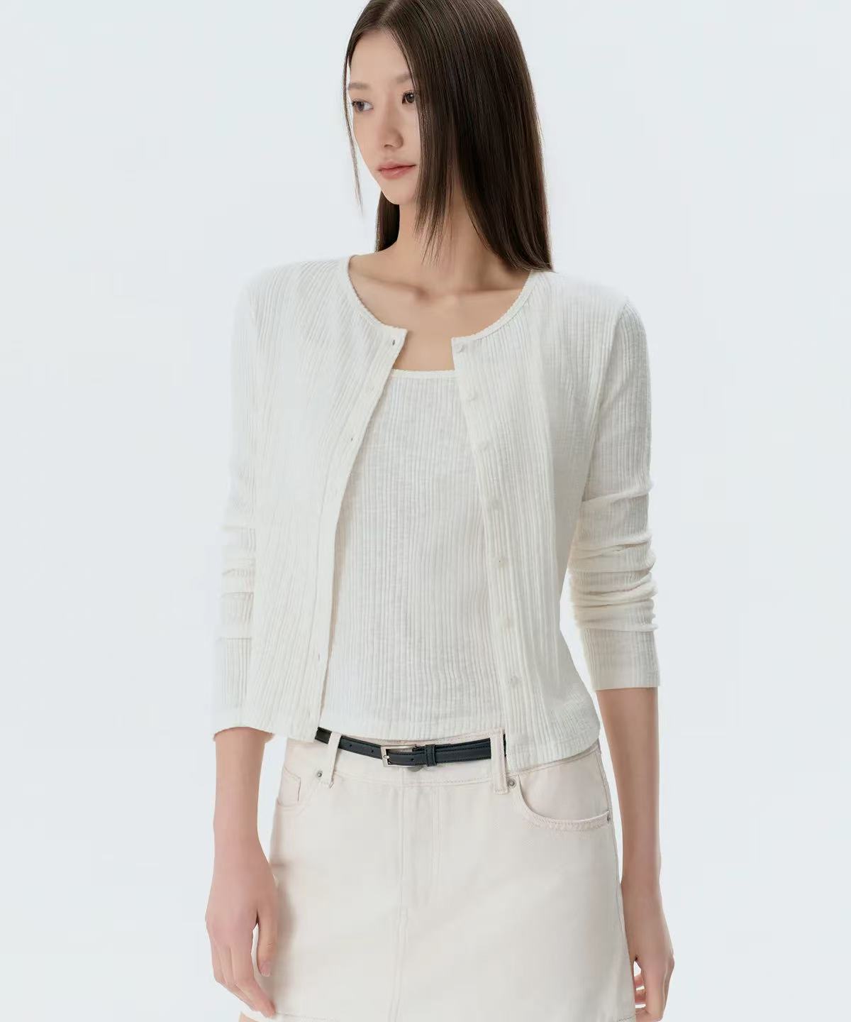 musinsa standard woman Slub Ribbed Top Cardigan Set - 4 colors