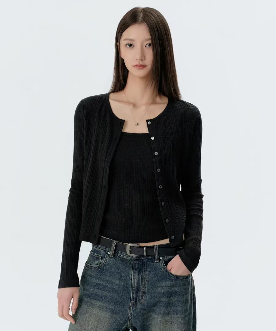 musinsa standard woman Slub Ribbed Top Cardigan Set - 4 colors
