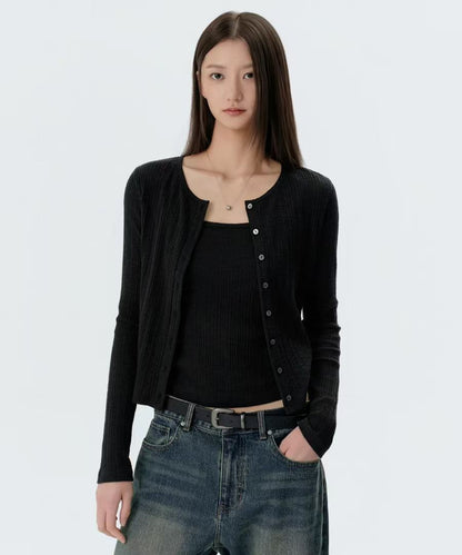 musinsa standard woman Slub Ribbed Top Cardigan Set - 4 colors
