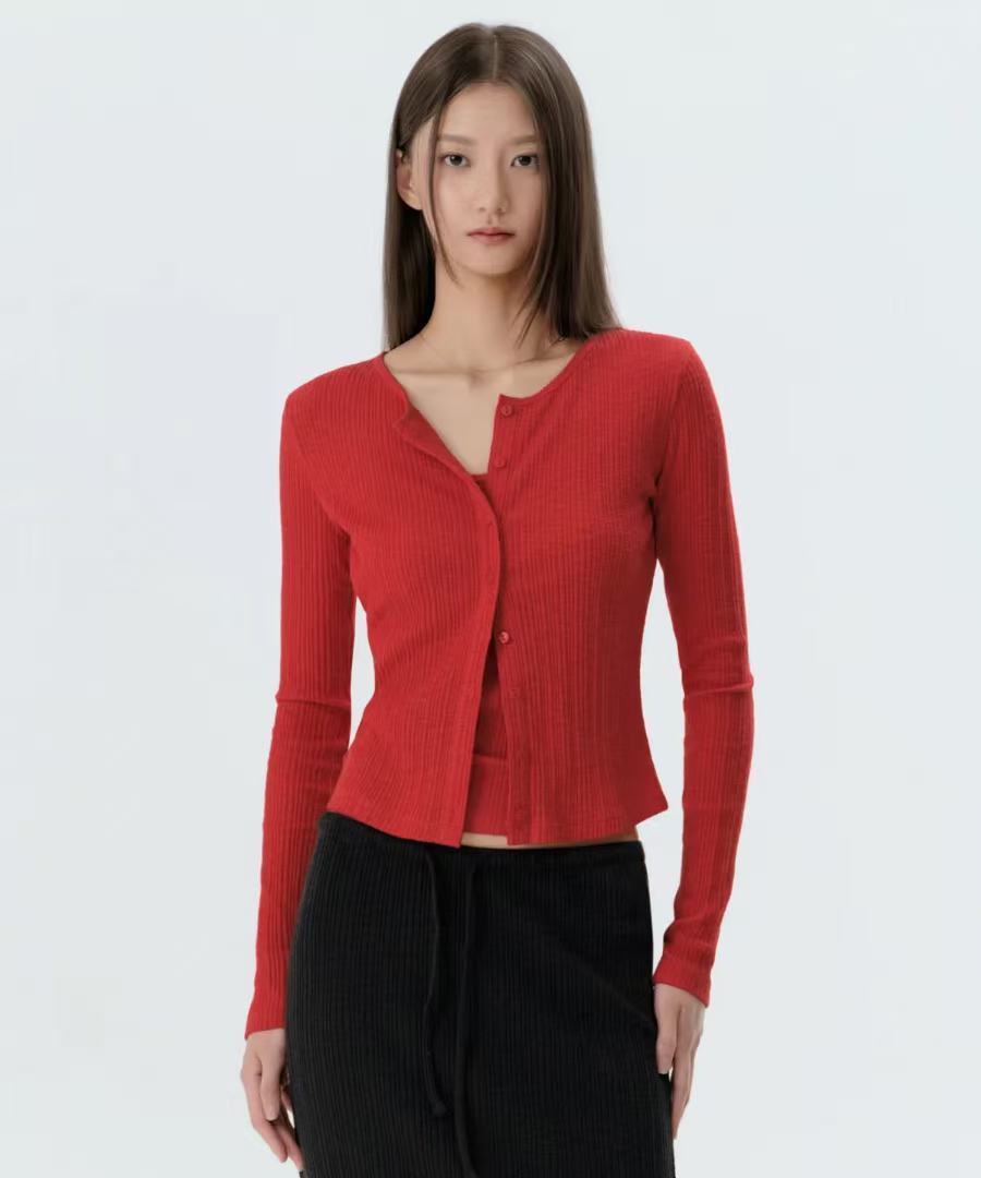 musinsa standard woman Slub Ribbed Top Cardigan Set - 4 colors