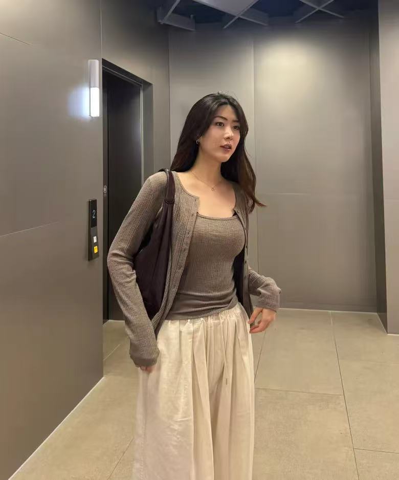 musinsa standard woman Slub Ribbed Top Cardigan Set - 4 colors