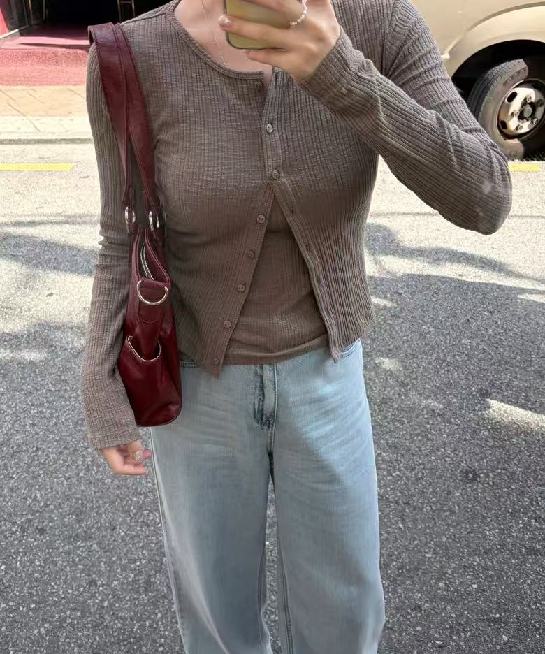 musinsa standard woman Slub Ribbed Top Cardigan Set - 4 colors