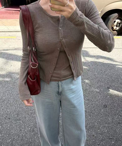 musinsa standard woman Slub Ribbed Top Cardigan Set - 4 colors