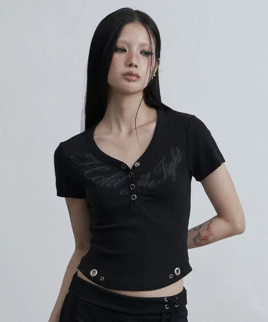 asur Henley V-neck Hold T-shirts - 3 colors