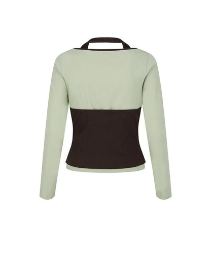 secondsalt Strap Layered Ribbed Halter Long Sleeve Top - 7 colors