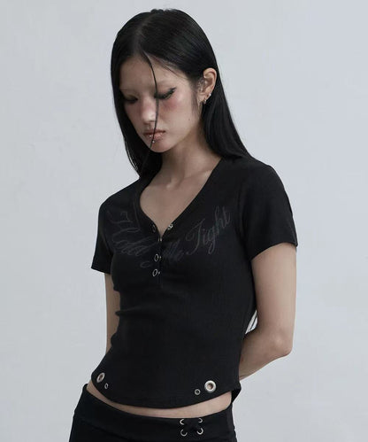 asur Henley V-neck Hold T-shirts - 3 colors