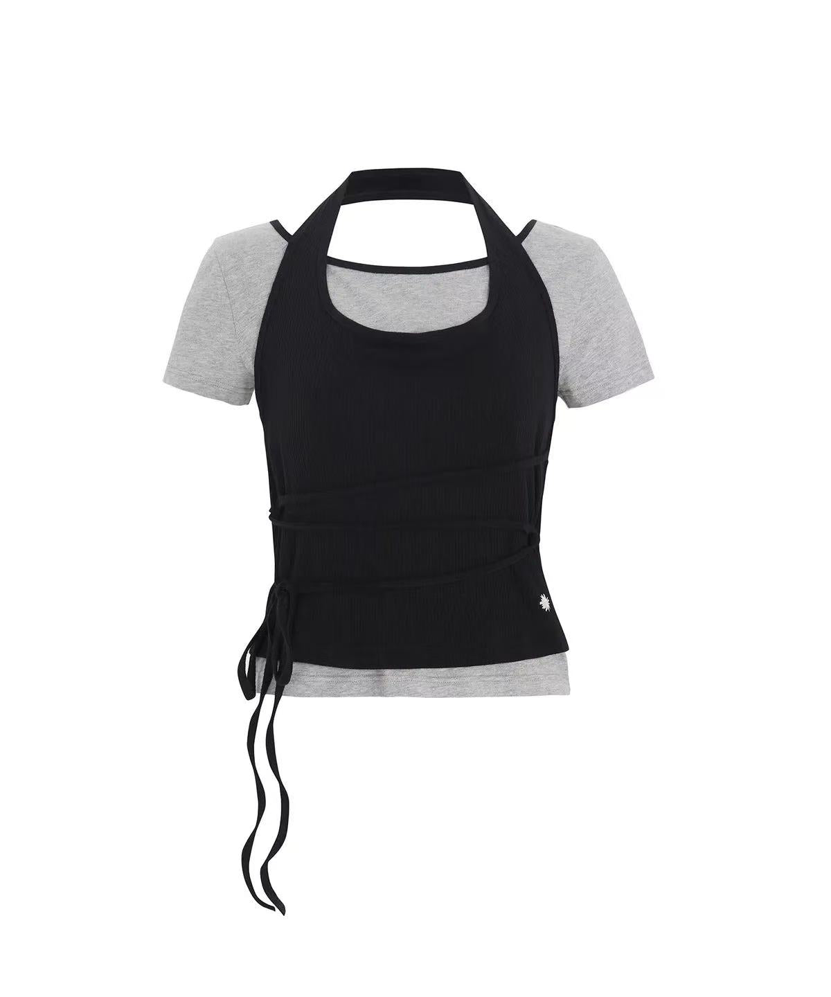 secondsalt Strap Layered Ribbed Halterneck T-shirt - 6 colors