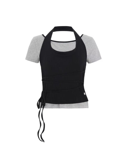 secondsalt Strap Layered Ribbed Halterneck T-shirt - 6 colors