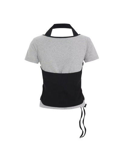 secondsalt Strap Layered Ribbed Halterneck T-shirt - 6 colors