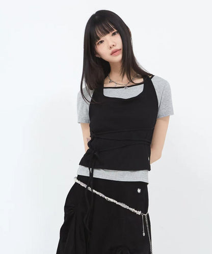 secondsalt Strap Layered Ribbed Halterneck T-shirt - 6 colors