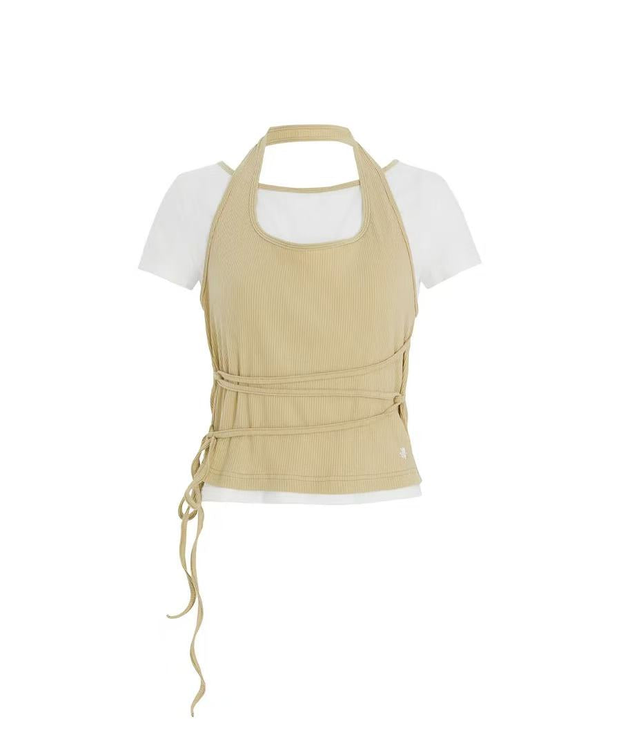 secondsalt Strap Layered Ribbed Halterneck T-shirt - 6 colors