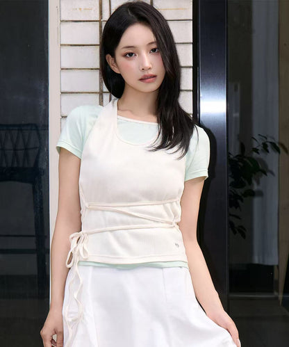secondsalt Strap Layered Ribbed Halterneck T-shirt - 6 colors