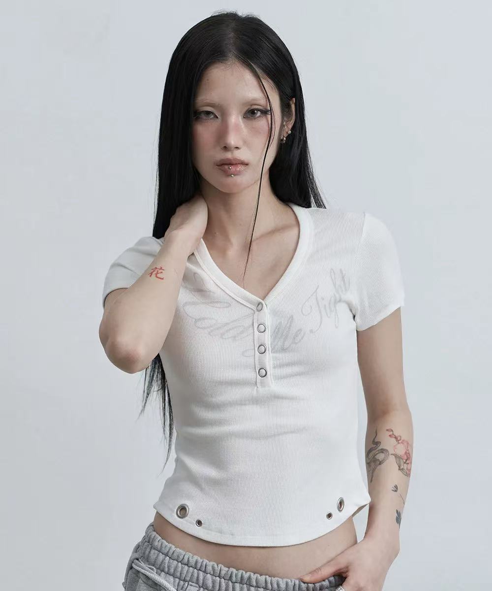 asur Henley V-neck Hold T-shirts - 3 colors