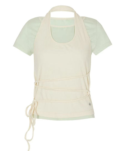 secondsalt Strap Layered Ribbed Halterneck T-shirt - 6 colors