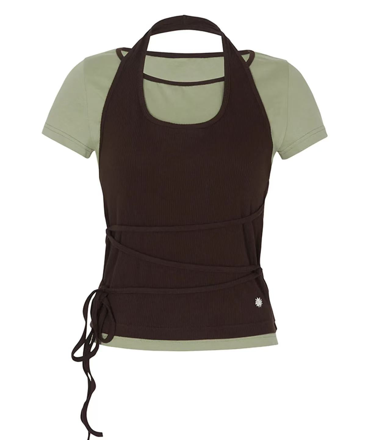 secondsalt Strap Layered Ribbed Halterneck T-shirt - 6 colors