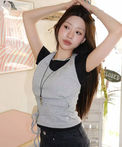 secondsalt Strap Layered Ribbed Halterneck T-shirt - 6 colors