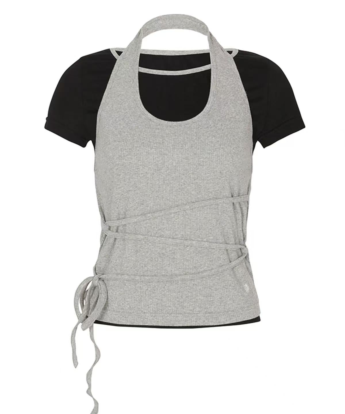 secondsalt Strap Layered Ribbed Halterneck T-shirt - 6 colors