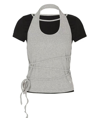 secondsalt Strap Layered Ribbed Halterneck T-shirt - 6 colors