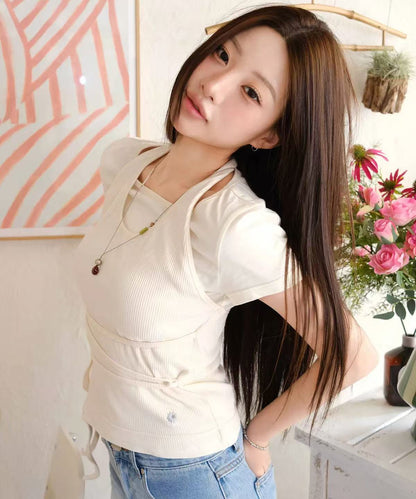 secondsalt Strap Layered Ribbed Halterneck T-shirt - 6 colors