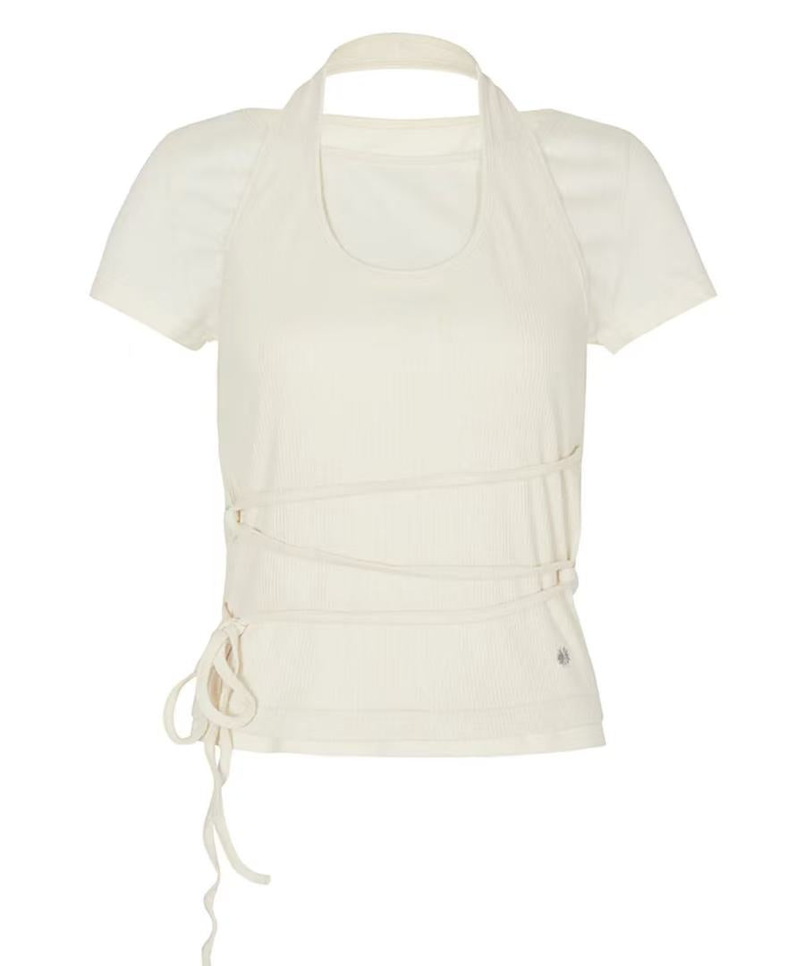 secondsalt Strap Layered Ribbed Halterneck T-shirt - 6 colors