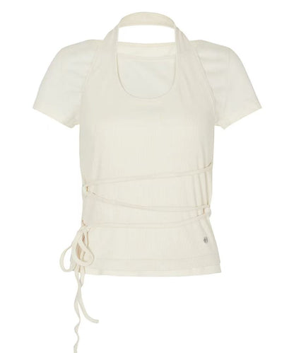 secondsalt Strap Layered Ribbed Halterneck T-shirt - 6 colors