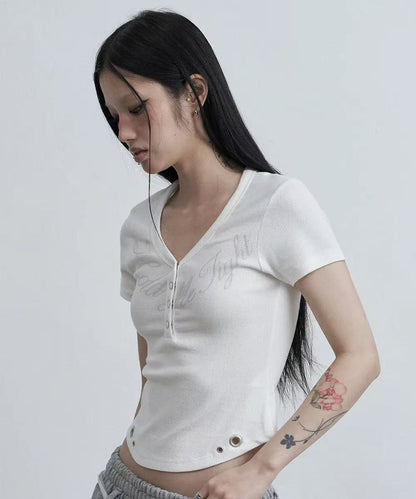 asur Henley V-neck Hold T-shirts - 3 colors