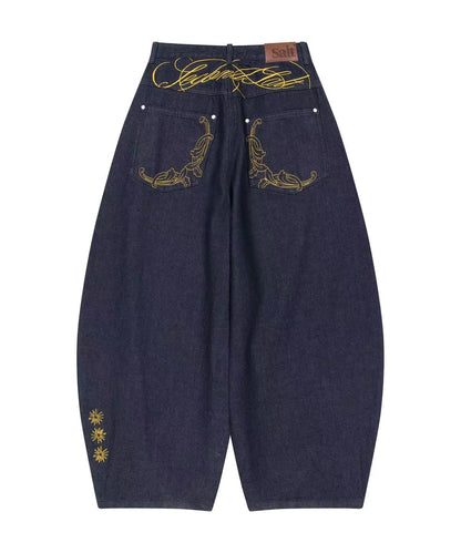 secondsalt Cali Ornament Embroidered Curved Denim Pants - 2 colors