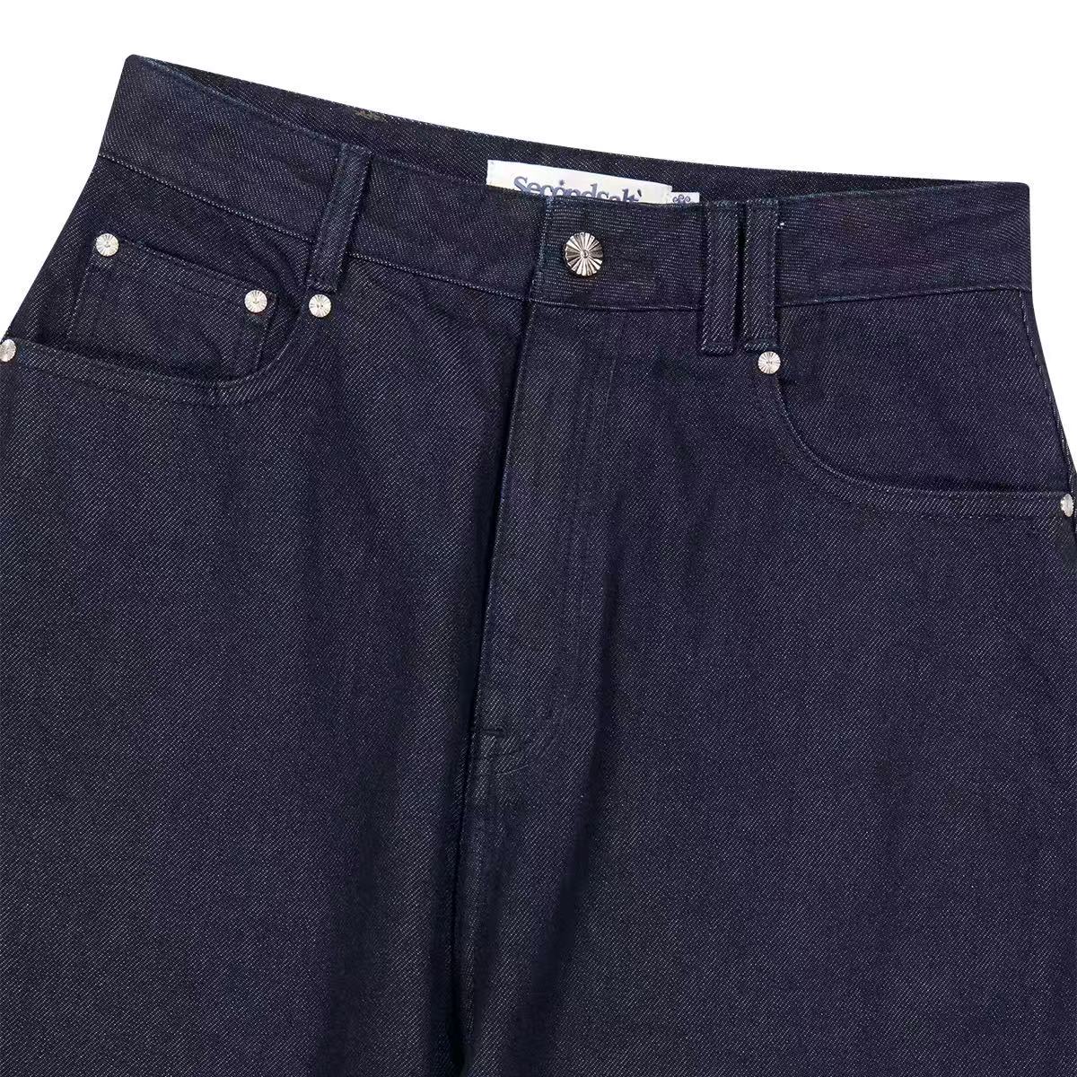 secondsalt Cali Ornament Embroidered Curved Denim Pants - 2 colors