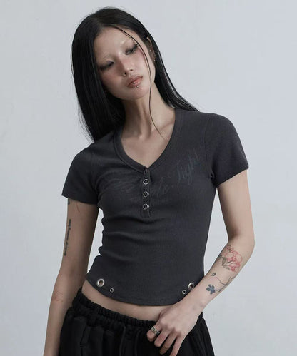asur Henley V-neck Hold T-shirts - 3 colors
