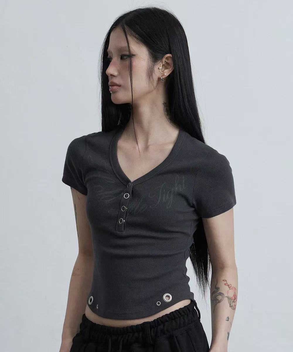 asur Henley V-neck Hold T-shirts - 3 colors
