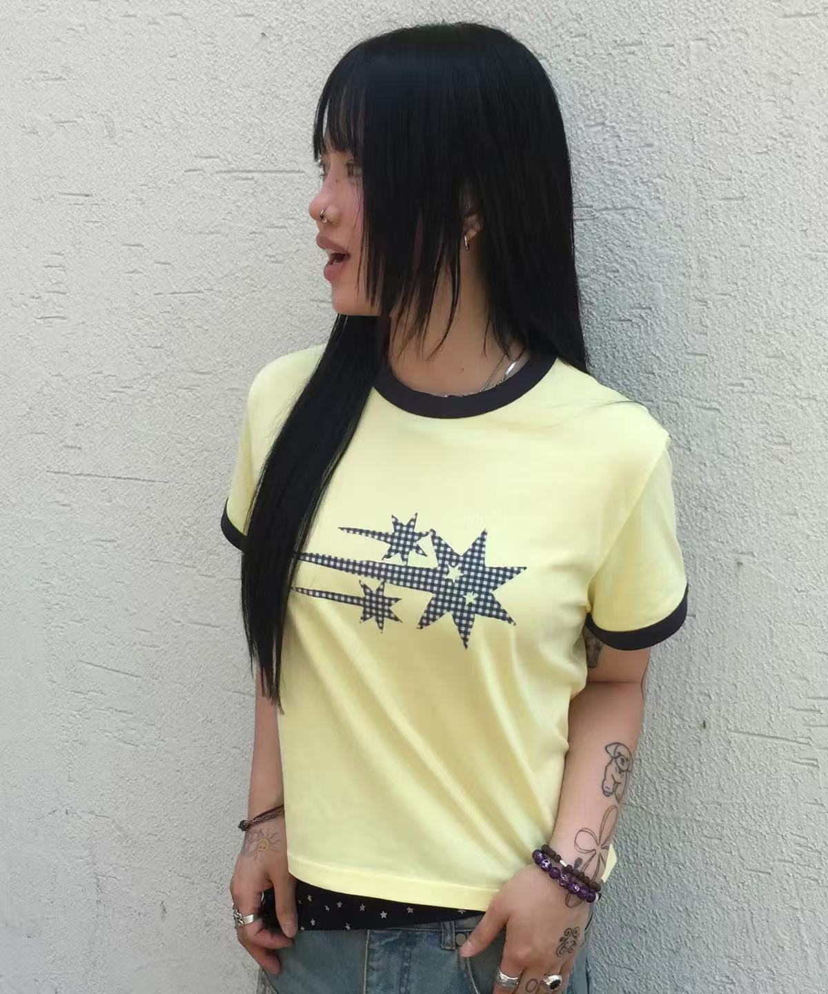 niceghostclub Check 3Star Basic Ringer Tee - 4 colors