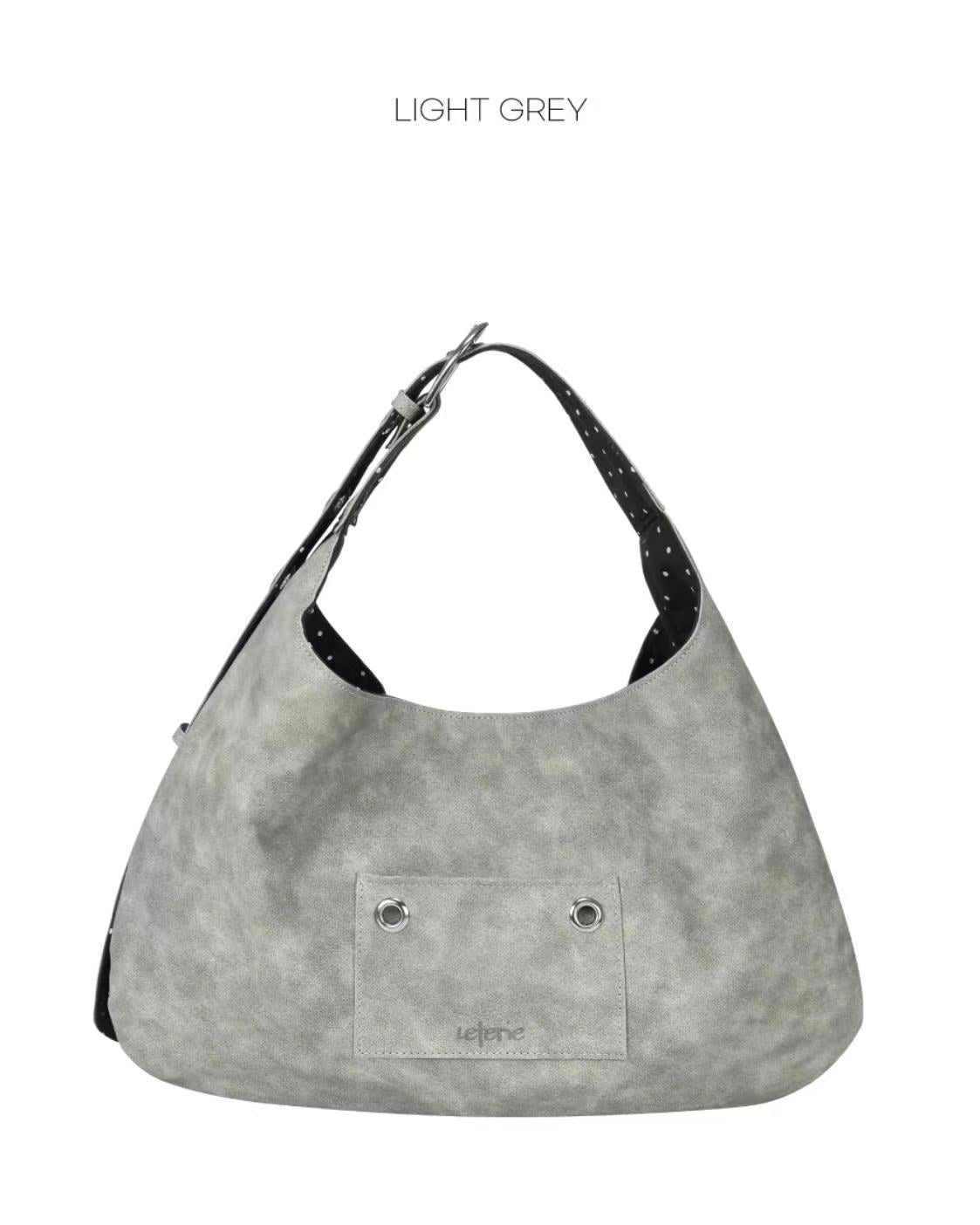 Leterie Buckle Reversible Shoulder Bag - leather grey