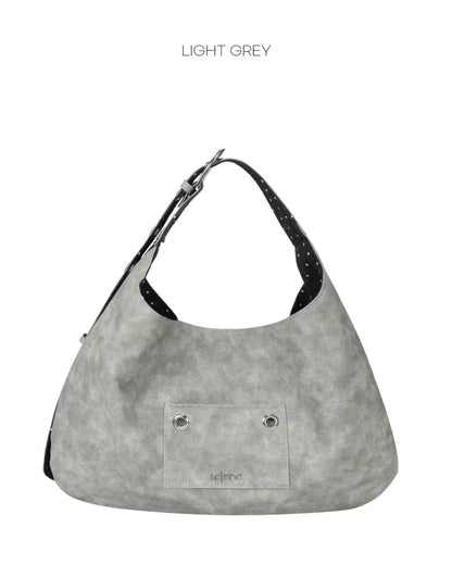 Leterie Buckle Reversible Shoulder Bag - leather grey