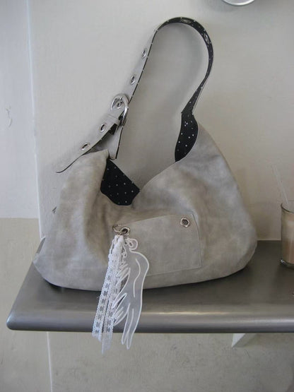 Leterie Buckle Reversible Shoulder Bag - leather grey